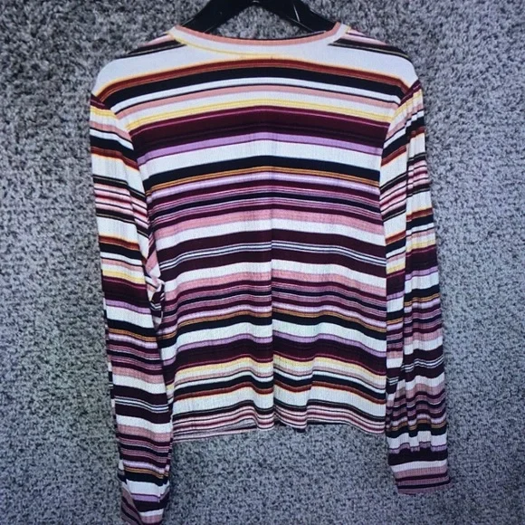 Striped V-Neck Button Cardigan in Pink, Burgundy & Cream - Picture 6 of 6